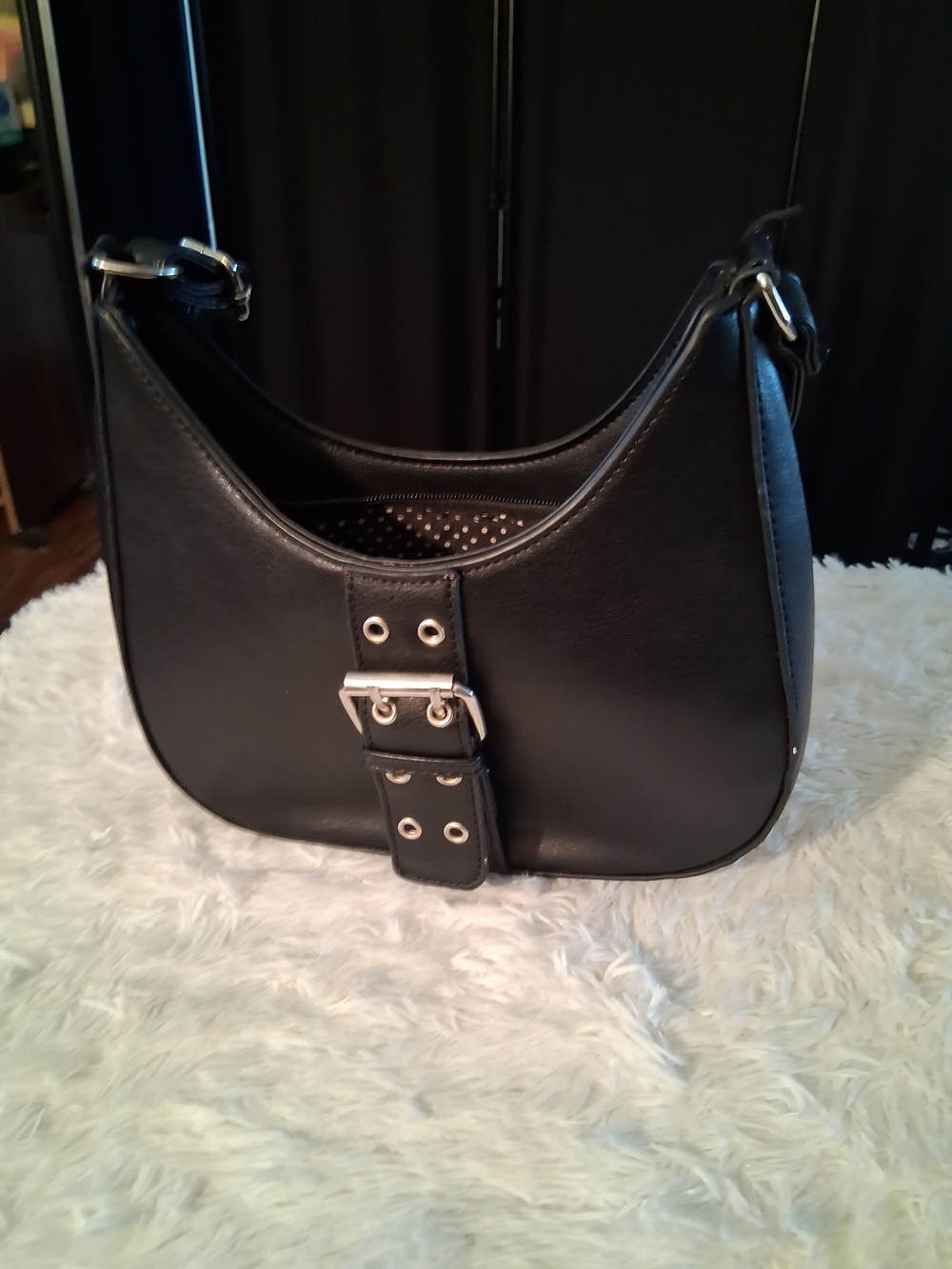 Olivia &Kate Classic Black Shoulder Bag with Buckle Detail